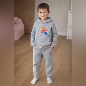 Gray Kids Sweatpants with Colourful hockey player design